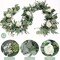 2 Pack 13Ft Artificial Eucalyptus Flower Garland with White Roses, Fake Rose Flower Greenery Garland Floral Vines for Wedding Home Party Table Runner Decor (White)